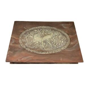 Vintage Large 13" Genuine Incolay Stone Carved Trinket Jewelry White & Pink Box